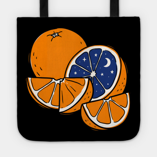 Midnight Citrus – Cosmic Orange Surreal Fruit Art Tote by Designed By Marty
