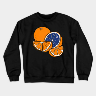 Midnight Citrus – Cosmic Orange Surreal Fruit Art Crewneck Sweatshirt