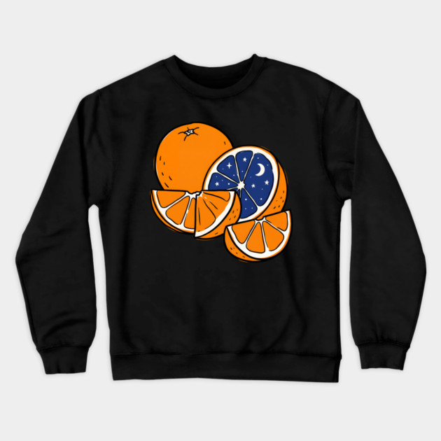 Midnight Citrus – Cosmic Orange Surreal Fruit Art Crewneck Sweatshirt by Designed By Marty
