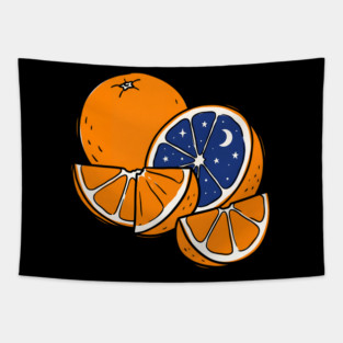 Midnight Citrus – Cosmic Orange Surreal Fruit Art Tapestry