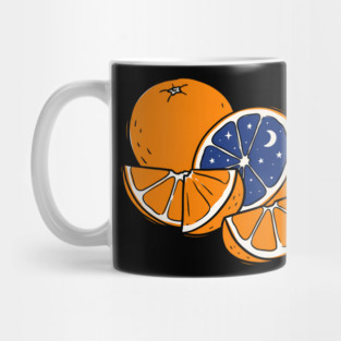 Midnight Citrus – Cosmic Orange Surreal Fruit Art Mug