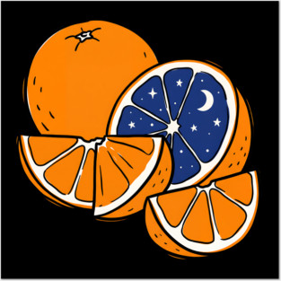 Midnight Citrus – Cosmic Orange Surreal Fruit Art Posters and Art