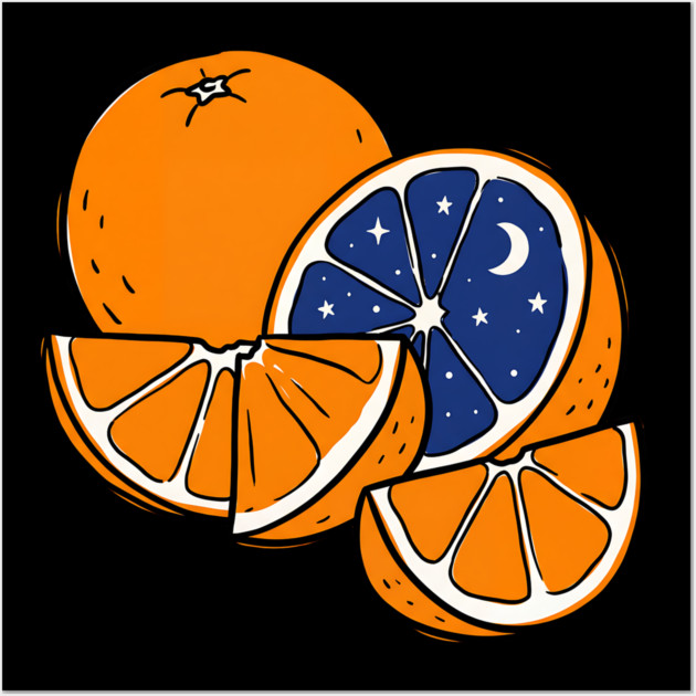 Midnight Citrus – Cosmic Orange Surreal Fruit Art Wall Art by Designed By Marty