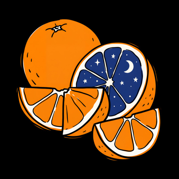 Midnight Citrus – Cosmic Orange Surreal Fruit Art by Designed By Marty