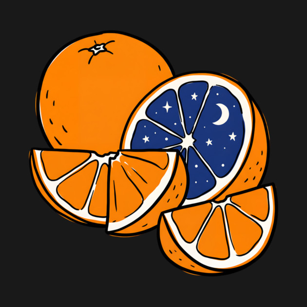 Midnight Citrus – Cosmic Orange Surreal Fruit Art by Designed By Marty