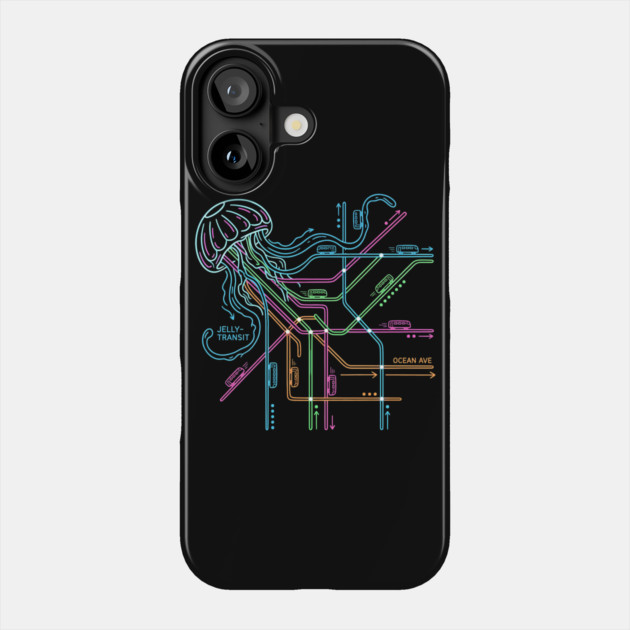 Jellyfish Metro Map – Neon “Jelly-Transit” Sea Subway Phone Case by Designed By Marty
