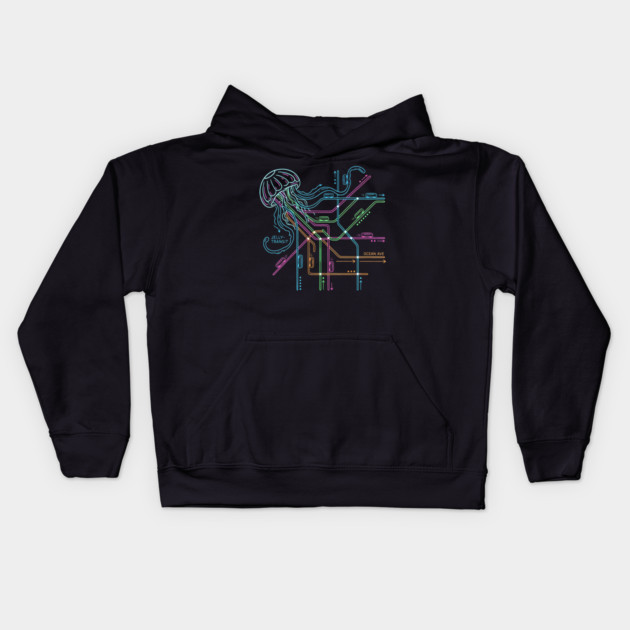 Jellyfish Metro Map – Neon “Jelly-Transit” Sea Subway Kids Hoodie by Designed By Marty