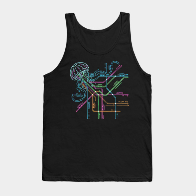 Jellyfish Metro Map – Neon “Jelly-Transit” Sea Subway Tank Top by Designed By Marty