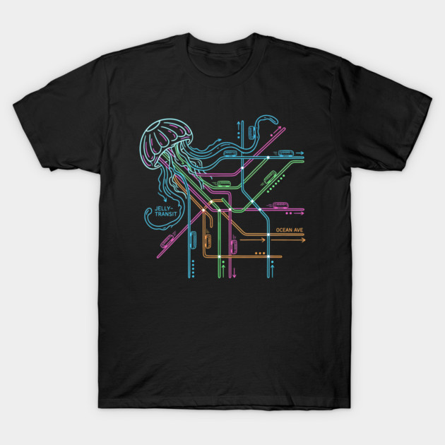 Jellyfish Metro Map – Neon “Jelly-Transit” Sea Subway T-Shirt by Designed By Marty