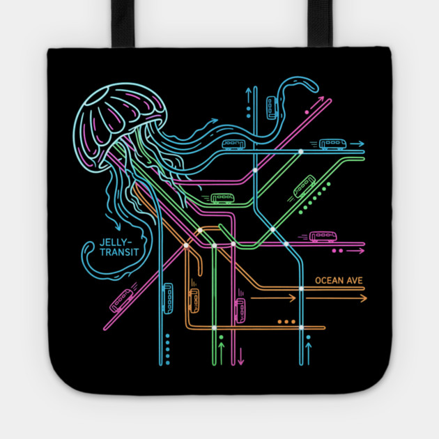Jellyfish Metro Map – Neon “Jelly-Transit” Sea Subway Tote by Designed By Marty
