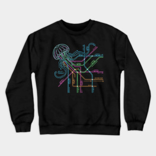 Jellyfish Metro Map – Neon “Jelly-Transit” Sea Subway Crewneck Sweatshirt