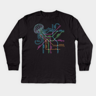 Jellyfish Metro Map – Neon “Jelly-Transit” Sea Subway Kids Long Sleeve T-Shirt