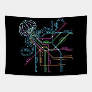 Jellyfish Metro Map – Neon “Jelly-Transit” Sea Subway Tapestry