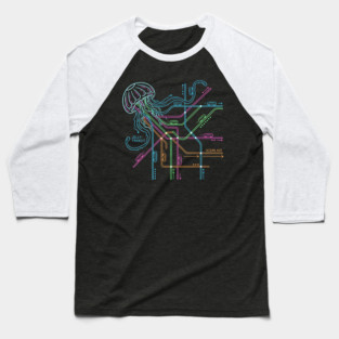 Jellyfish Metro Map – Neon “Jelly-Transit” Sea Subway Baseball T-Shirt