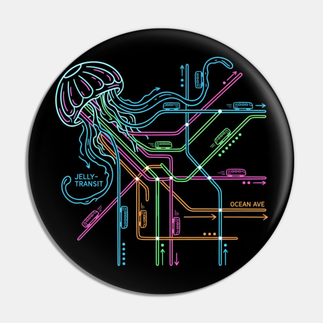Jellyfish Metro Map – Neon “Jelly-Transit” Sea Subway Pin by Designed By Marty