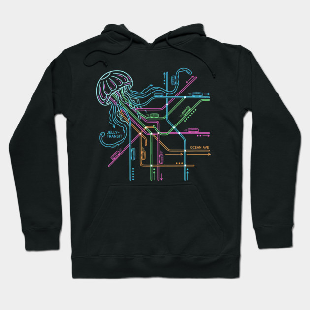 Jellyfish Metro Map – Neon “Jelly-Transit” Sea Subway Hoodie by Designed By Marty