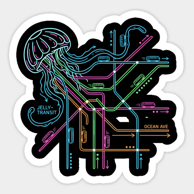 Jellyfish Metro Map – Neon “Jelly-Transit” Sea Subway Magnet by Designed By Marty