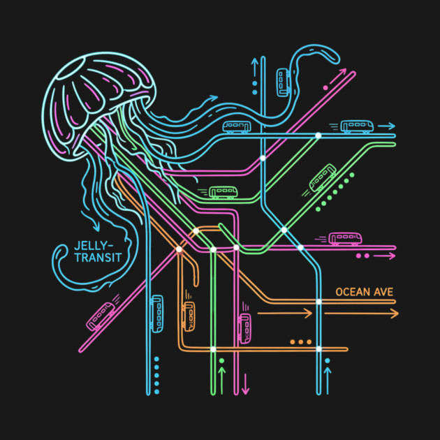 Jellyfish Metro Map – Neon “Jelly-Transit” Sea Subway by Designed By Marty
