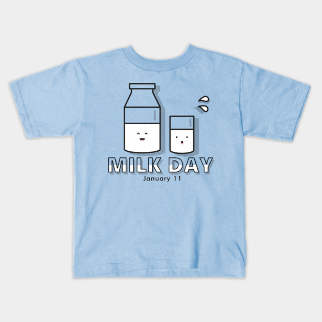Milk Day, cute kawaii milk glass and bottle Kids T-Shirt by HolidayBug