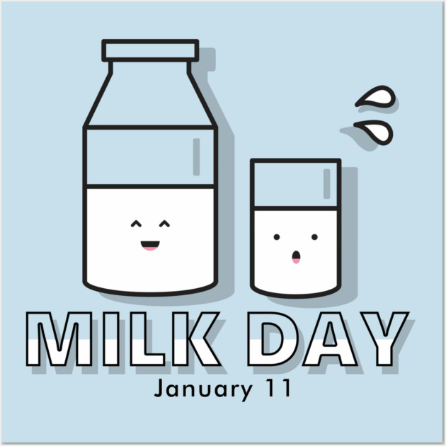 Milk Day, cute kawaii milk glass and bottle Wall Art by HolidayBug
