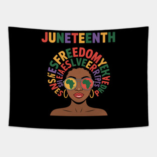 Juneteenth Free-ish Since 1865 Afro Black Women Messy Bun Tapestry
