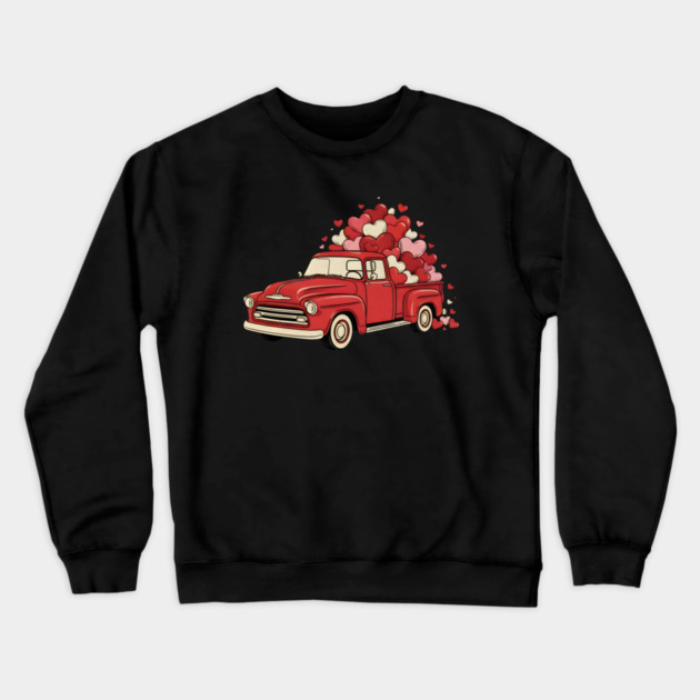 Love Hearts Vintage Truck Crewneck Sweatshirt by Creatifly Graphic Tees