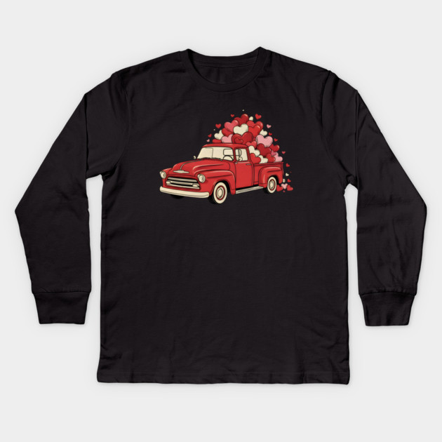 Love Hearts Vintage Truck Kids Long Sleeve T-Shirt by Creatifly Graphic Tees