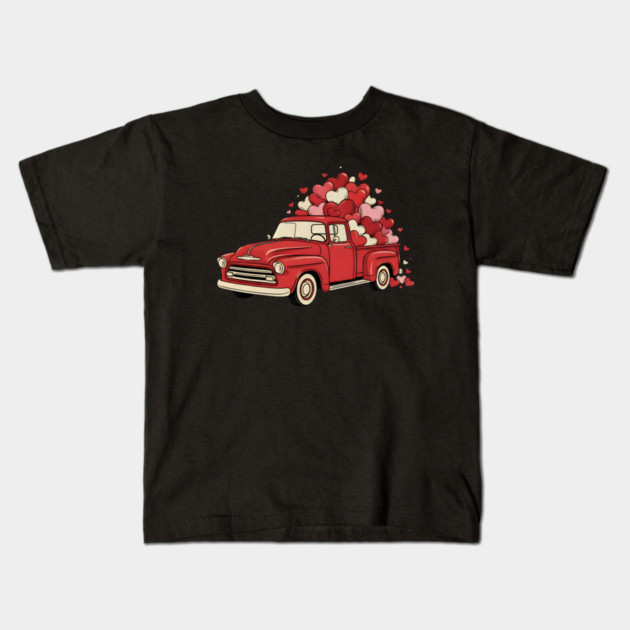 Love Hearts Vintage Truck Kids T-Shirt by Creatifly Graphic Tees