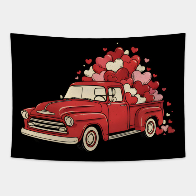 Love Hearts Vintage Truck Tapestry by Creatifly Graphic Tees