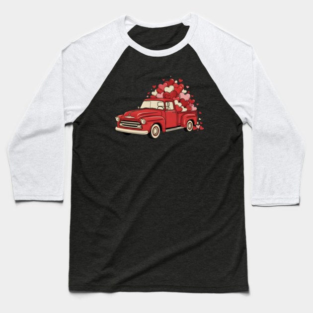 Love Hearts Vintage Truck Baseball T-Shirt by Creatifly Graphic Tees