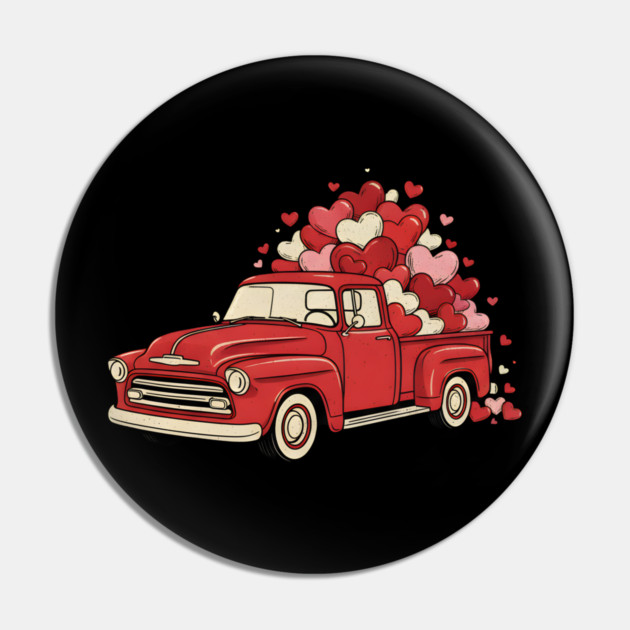 Love Hearts Vintage Truck Pin by Creatifly Graphic Tees