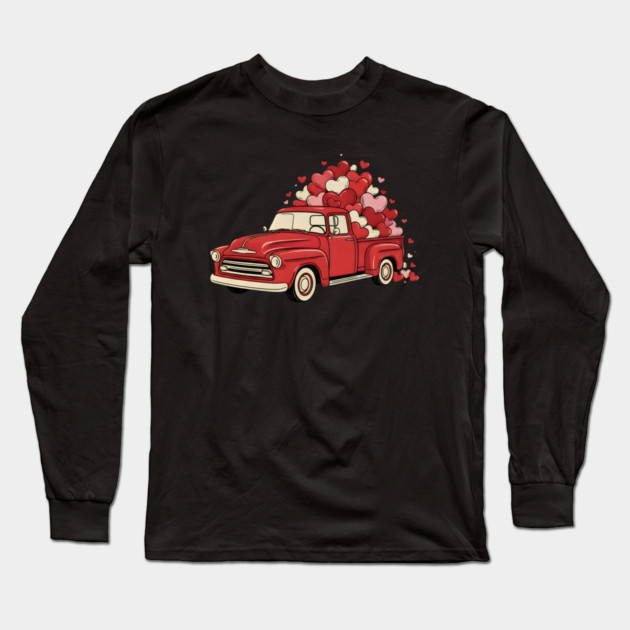 Love Hearts Vintage Truck Long Sleeve T-Shirt by Creatifly Graphic Tees