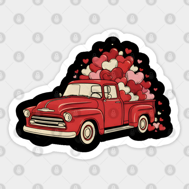 Love Hearts Vintage Truck Sticker by Creatifly Graphic Tees