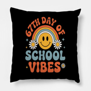 67Th Day Of School Vibes Groovy Smiley Pillow