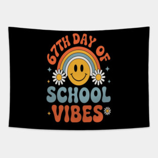 67Th Day Of School Vibes Groovy Smiley Tapestry
