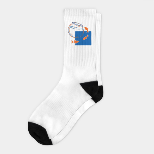 Fish Out of Water – Surreal Goldfish Displacement Art Socks by Designed By Marty