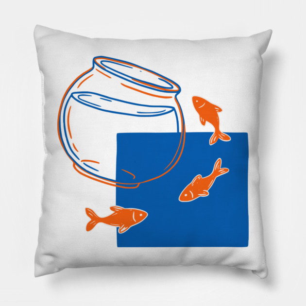 Fish Out of Water – Surreal Goldfish Displacement Art Pillow by Designed By Marty