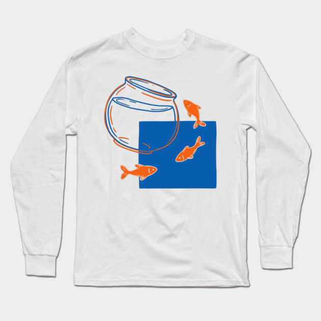 Fish Out of Water – Surreal Goldfish Displacement Art Long Sleeve T-Shirt by Designed By Marty