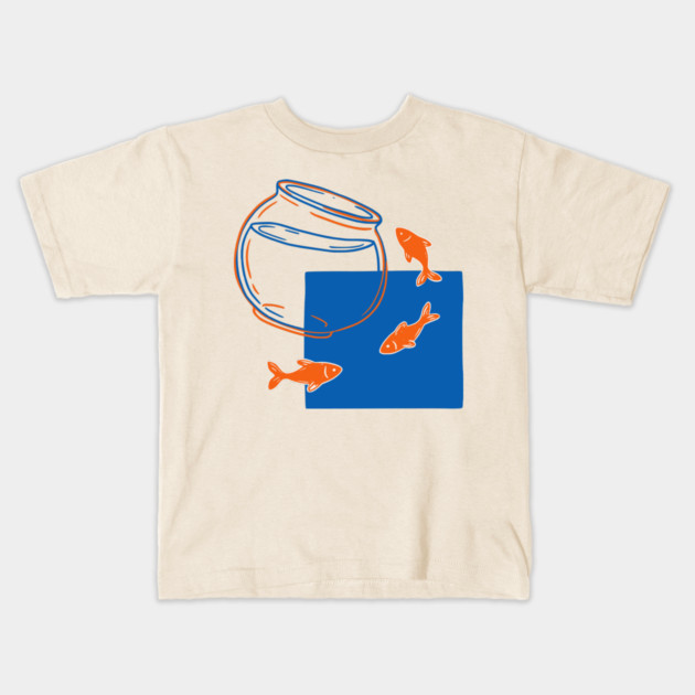 Fish Out of Water – Surreal Goldfish Displacement Art Kids T-Shirt by Designed By Marty