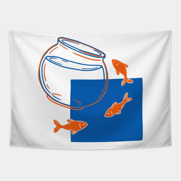 Fish Out of Water – Surreal Goldfish Displacement Art Tapestry by Designed By Marty