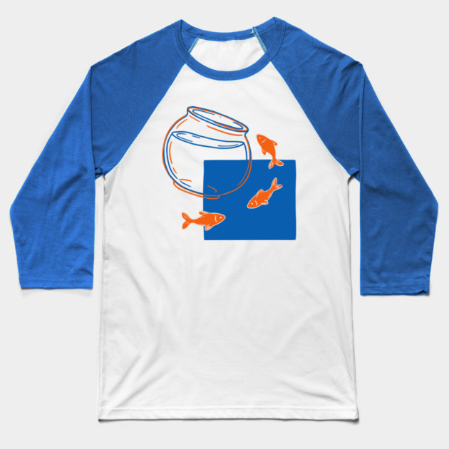 Fish Out of Water – Surreal Goldfish Displacement Art Baseball T-Shirt by Designed By Marty