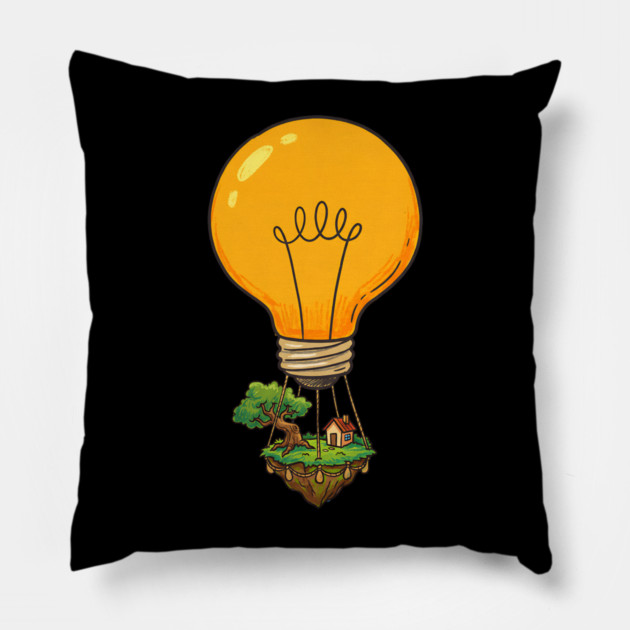 Floating Idea Island – Lightbulb Hot Air Home Pillow by Designed By Marty