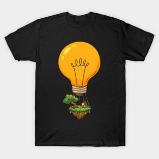 Floating Idea Island – Lightbulb Hot Air Home T-Shirt