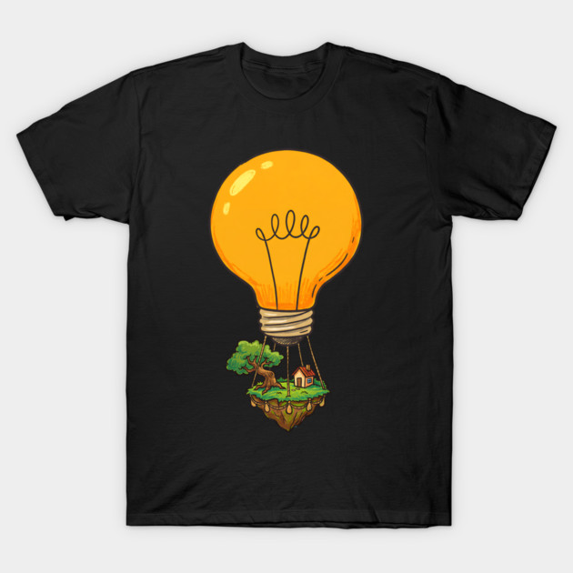 Floating Idea Island – Lightbulb Hot Air Home T-Shirt by Designed By Marty