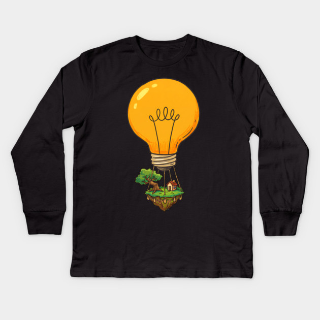 Floating Idea Island – Lightbulb Hot Air Home Kids Long Sleeve T-Shirt by Designed By Marty