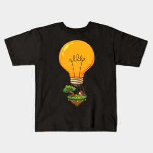 Floating Idea Island – Lightbulb Hot Air Home Kids T-Shirt
