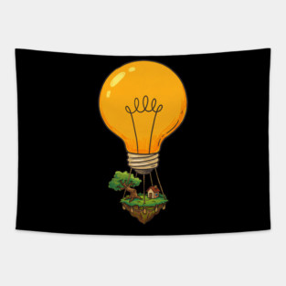 Floating Idea Island – Lightbulb Hot Air Home Tapestry
