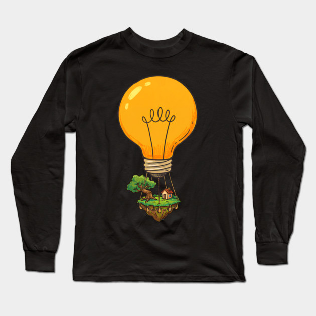 Floating Idea Island – Lightbulb Hot Air Home Long Sleeve T-Shirt by Designed By Marty
