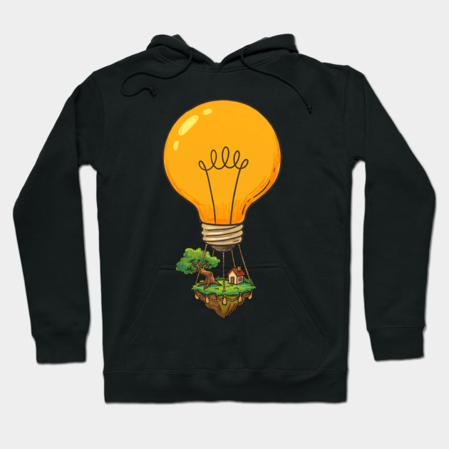 Floating Idea Island – Lightbulb Hot Air Home Hoodie by Designed By Marty