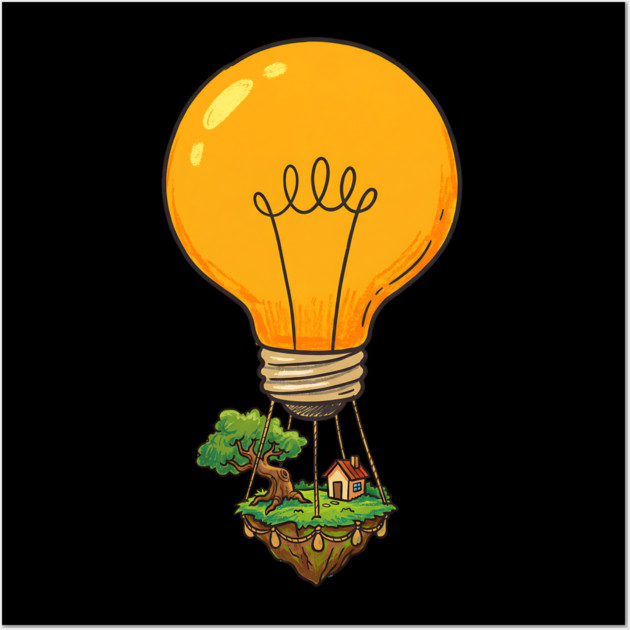 Floating Idea Island – Lightbulb Hot Air Home Wall Art by Designed By Marty
